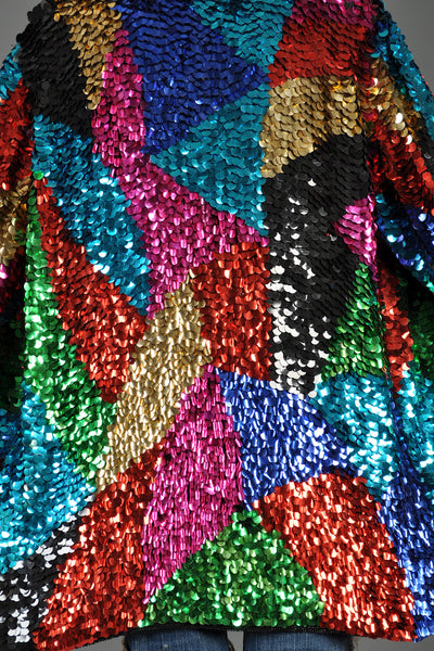 Metallic Colorblock Rainbow Paillette Draped Jacket