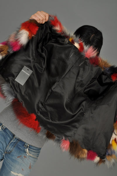 Super Shaggy Cropped Rainbow Fox Fur Jacket
