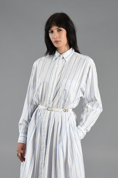 Polo Ralph Lauren White and Blue Striped Cotton Dress