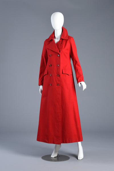Supermodel Length 1970s Cherry Red Flared Trench Coat