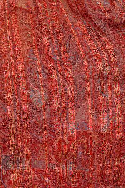 Sheer 1980s Paisley Striped Silk Dress w/Ascot + Belt