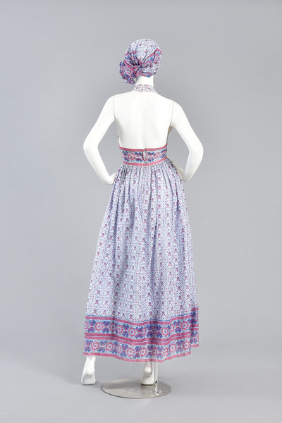 Lovely 1970s Indian Cotton Halter Dress w/Matching Scarf