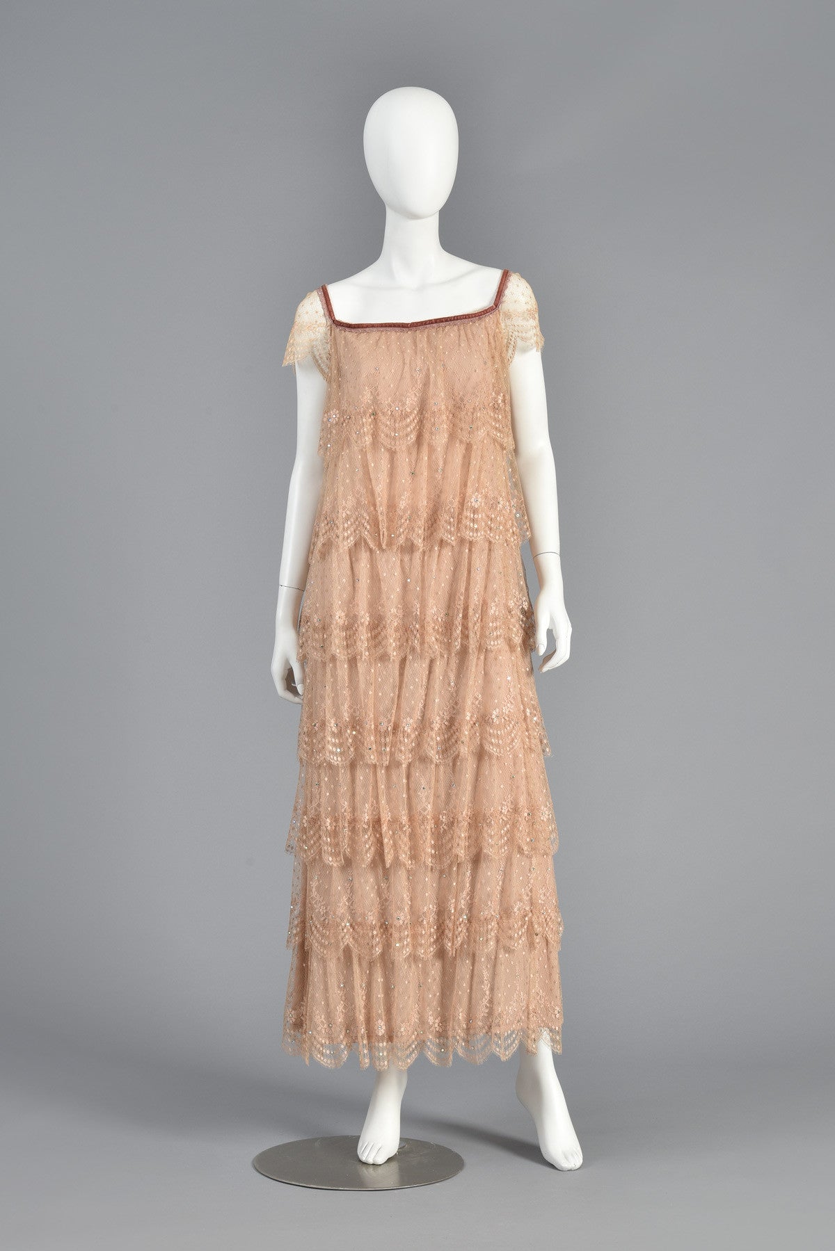 Ethereal 70s Tiered Lace Gown w/Rhinestone Accents
