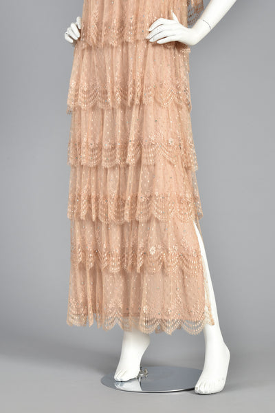 Ethereal 70s Tiered Lace Gown w/Rhinestone Accents