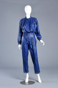Killer 1980s Avant Garde Indigo Leather Jumpsuit