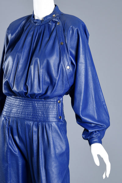 Killer 1980s Avant Garde Indigo Leather Jumpsuit