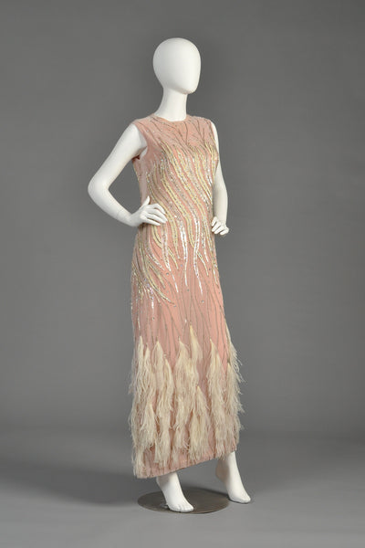 Ruben Panis Beaded Ostrich Feather Gown
