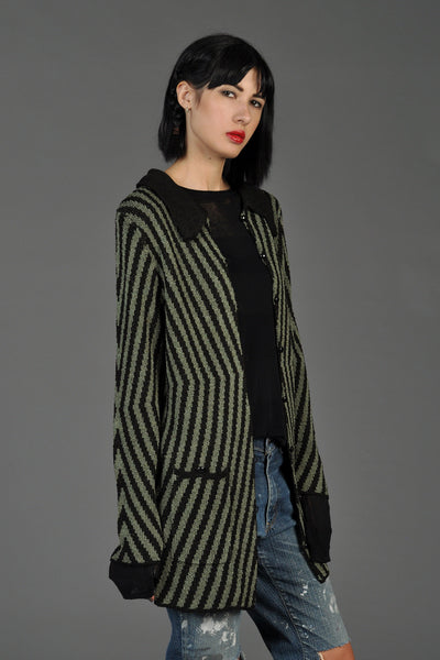 Sage + Black Graphic Striped Cardigan Sweater