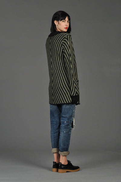 Sage + Black Graphic Striped Cardigan Sweater