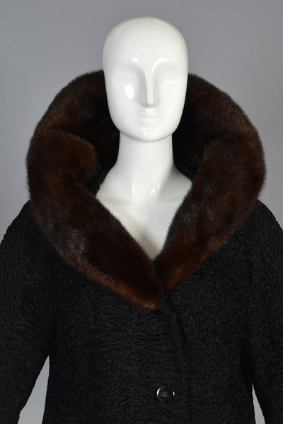 Schiaparelli 1950s Astrakhan + Mink Fur Coat