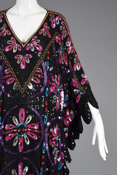 Showstopping Sequin Encrusted Floral Silk Caftan