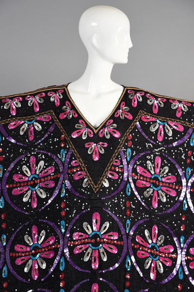 Showstopping Sequin Encrusted Floral Silk Caftan