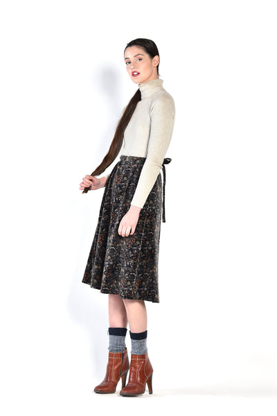 Sherry 70s Floral Velvet Wrap Skirt