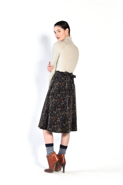 Sherry 70s Floral Velvet Wrap Skirt