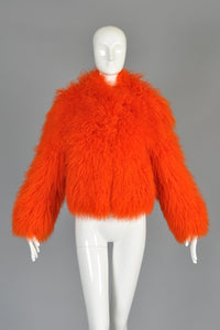 Sonia Rykiel Cropped Day-Glo Orange Mongolian Lamb Fur Coat