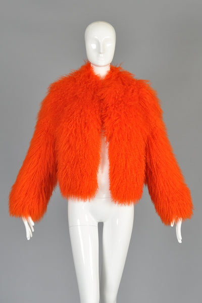 Sonia Rykiel Cropped Day-Glo Orange Mongolian Lamb Fur Coat