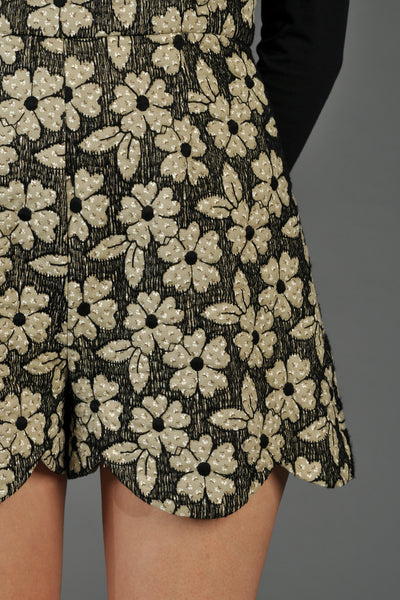 Embroidered High Waist Floral Suspender Shorts