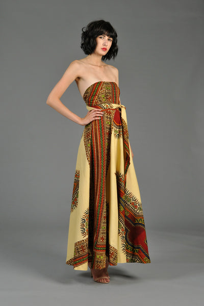 Ethnic Dashiki Strapless Maxi Dress