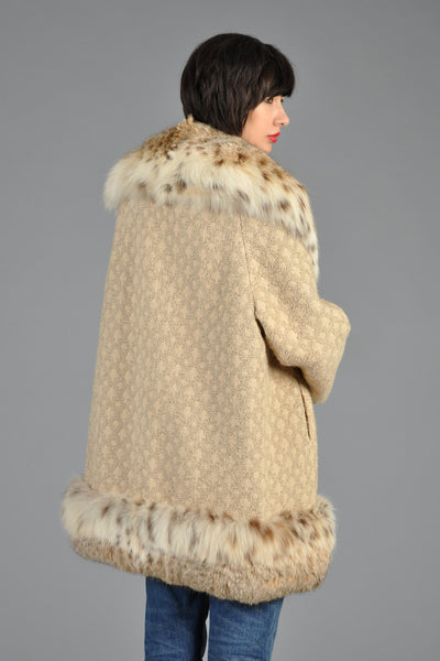 Spotted Montana Lynx + Geometric Patterned Wool Coat
