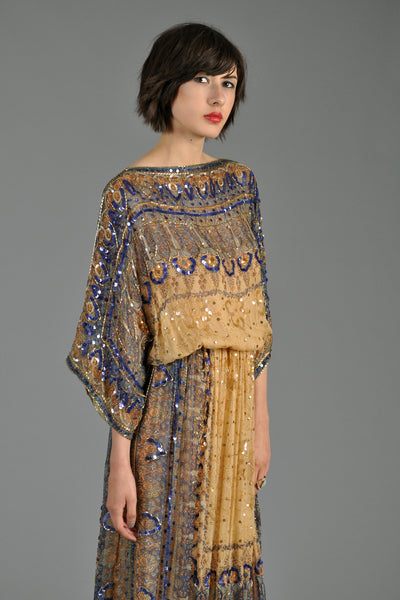 Ethnic Sequin Beaded Silk Kimono Dress