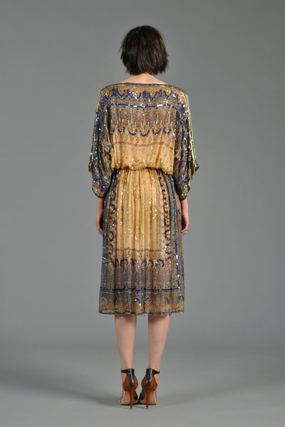 Ethnic Sequin Beaded Silk Kimono Dress