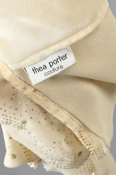 1970s Thea Porter Couture Silk Blouse Graphic Metallic Design