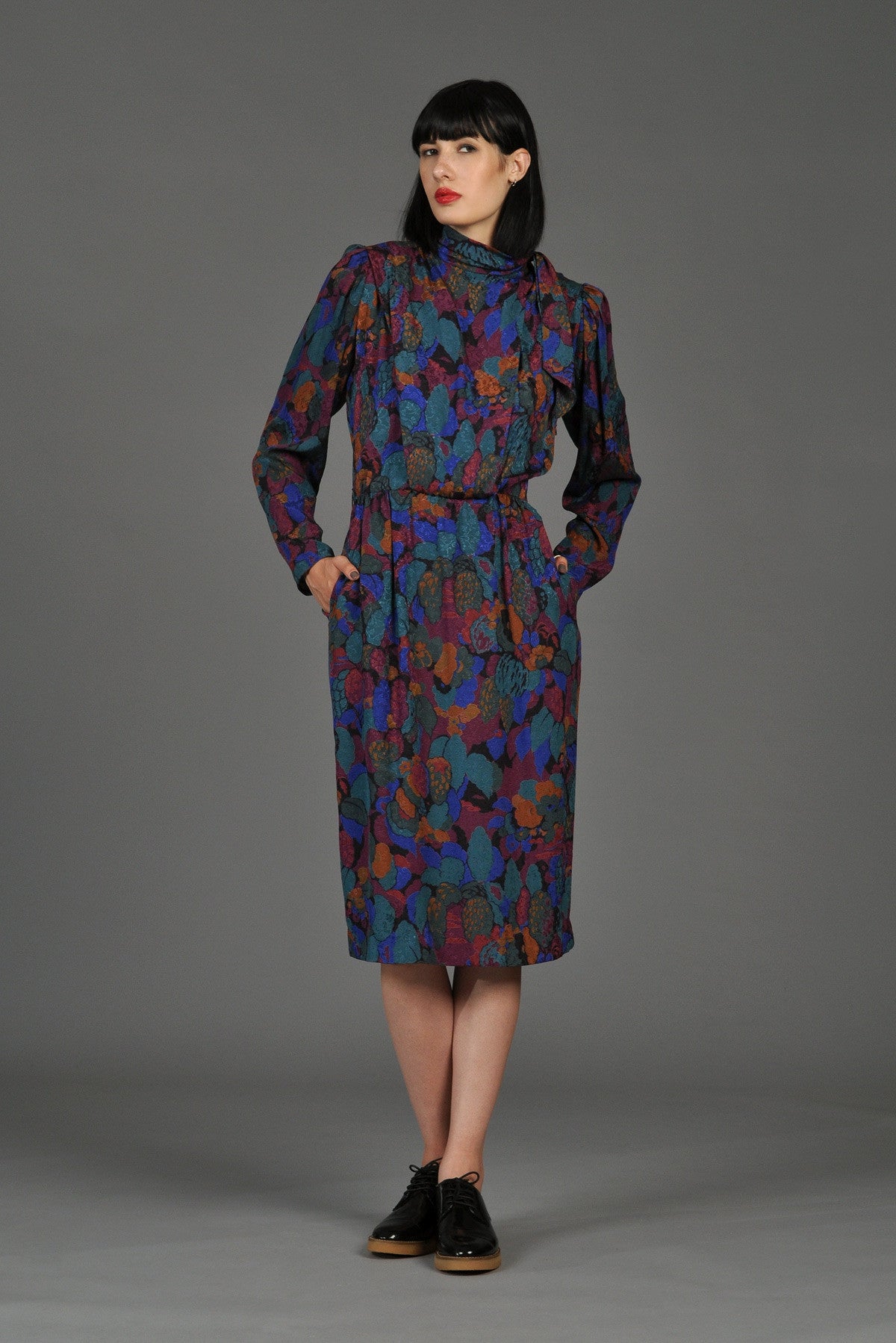 Ungaro 1980s Floral Silk Dress with Ascot