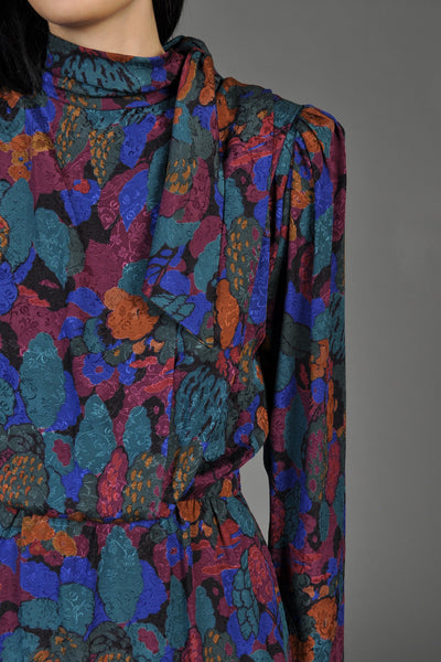 Ungaro 1980s Floral Silk Dress with Ascot