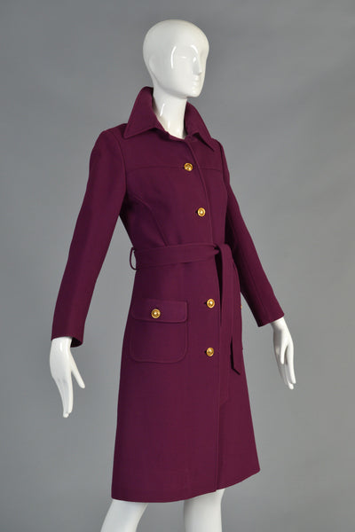 Valentino for TWA 1970s Wool Trench Coat with Logo Buttons