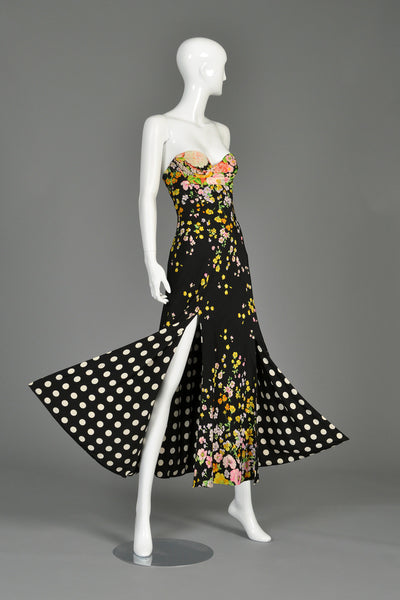 Iconic 1993 Gianni Versace Couture Floral + Polkadot Silk Gown