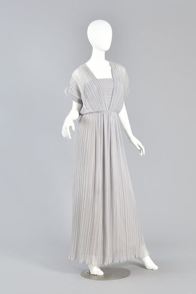 Victor Costa Dove Grey Grecian Pleated Evening Gown