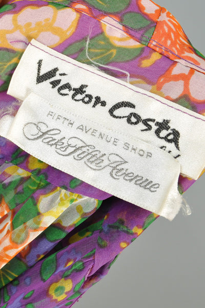 Victor Costa 1970s Blouson Sleeved Maxi Dress