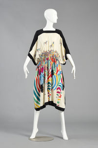 Black + White Silk Dress w/Graphic Rainbow Zebras