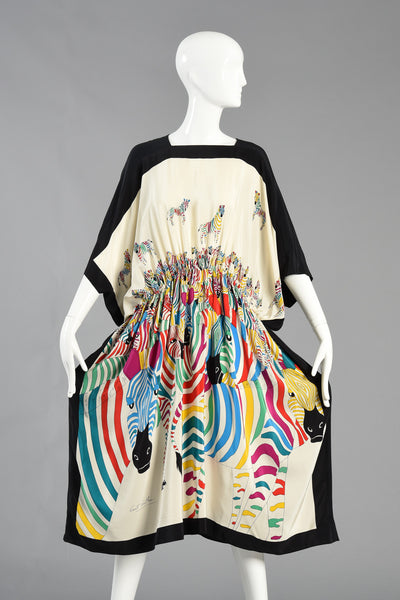 Black + White Silk Dress w/Graphic Rainbow Zebras