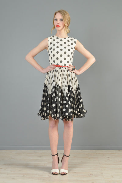Black + White 1960s Polkadot Gauze Mini Dress