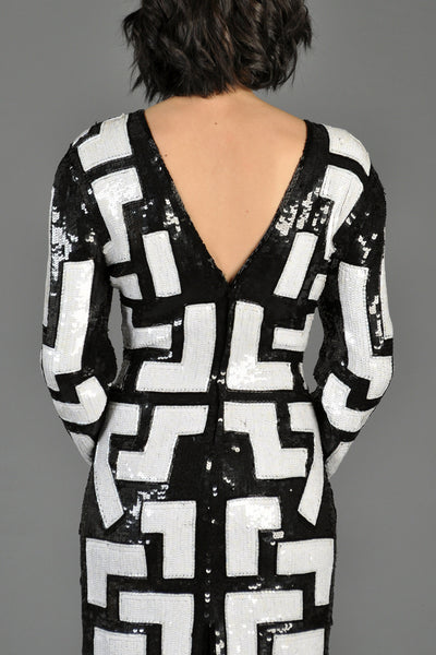 Black + White Sequin Encrusted Tetris Dress