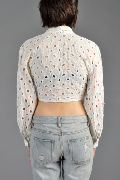 White 1990s Eyelet Lace Crop Top