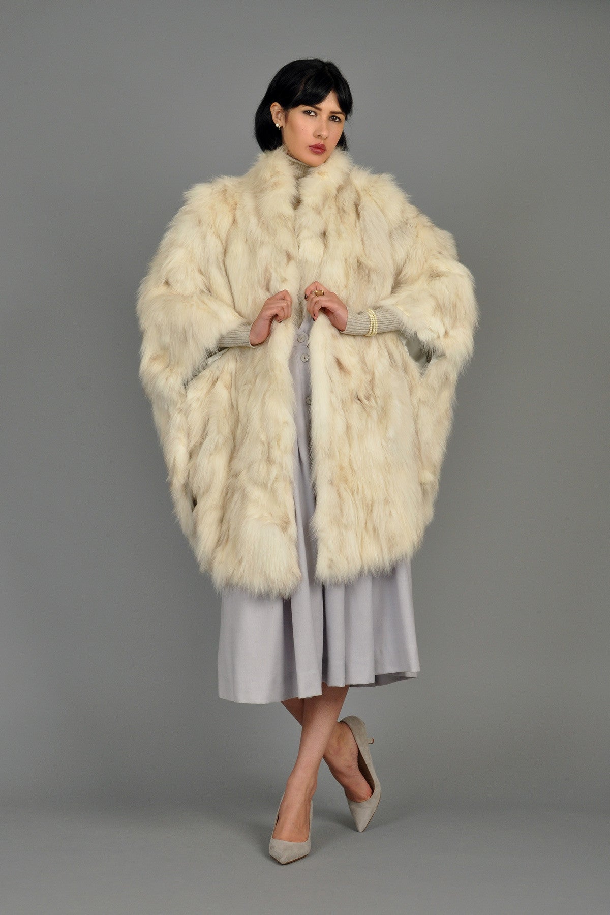 Ultra Shaggy 1980s Draped Arctic Fox Fur Cape