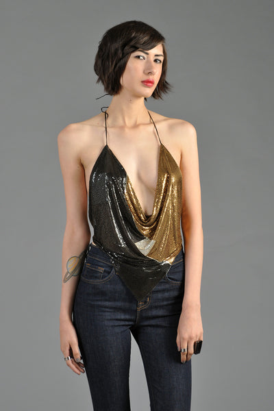 Whiting + Davis Graphic Deco Backless Chainmail Top