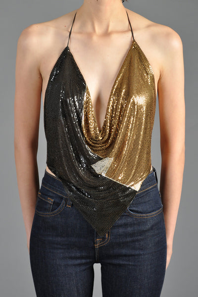 Whiting + Davis Graphic Deco Backless Chainmail Top