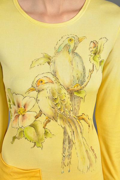 Hand Painted 1970s Ombre Lovebird Dress