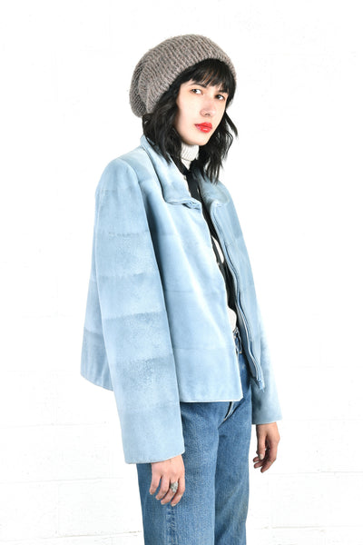 Zandra Rhodes Ice Blue Sheared Mink Fur Coat