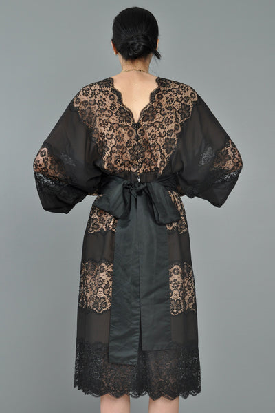 Adele Simpson Sheer Black Lace Party Dress