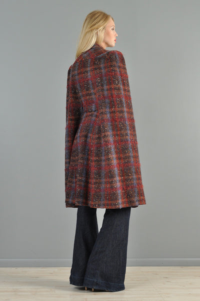 1940s Plaid Wool Cape with Wooden Details