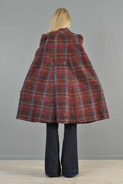 1940s Plaid Wool Cape with Wooden Details