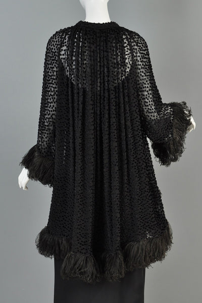 Bill Blass Silk Maxi Gown + Flocked Feather Trim Jacket
