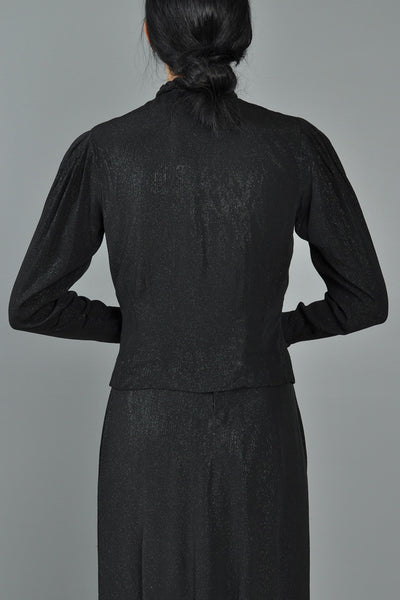 Metallic Crepe + Silk Velvet 1930s Halter Gown + Jacket