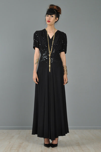 Sequined 1940s Rayon Crepe Evening Gown