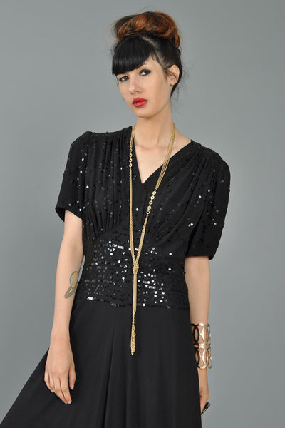 Sequined 1940s Rayon Crepe Evening Gown