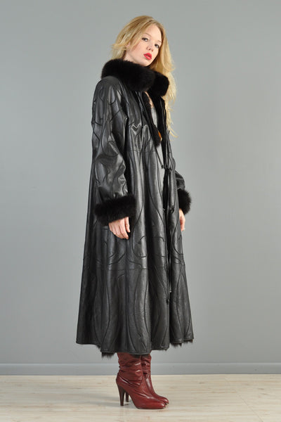 Grunstein Reversible Avant Garde Fox Fur + Leather Coat